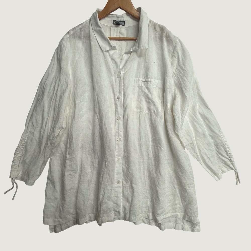 Go Silk Go Woman Shirt 3X White 100% Linen Oversized Tunic Lagenlook Coastal